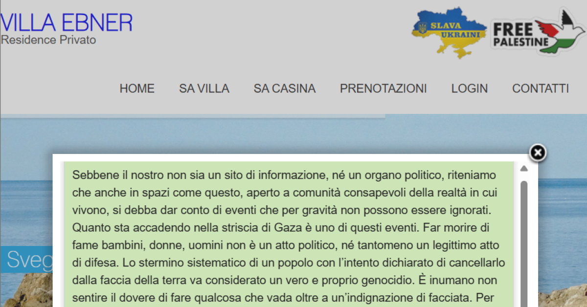 porto pino ca residence villa ebner rifiuta cittadini israeliani a gaza un genocidio ospiteremo solo chi ripudier224 crimini delle idf