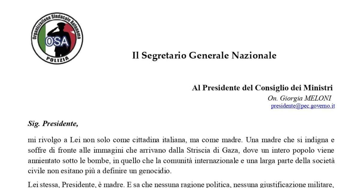 lettera di osa polizia a meloni a gaza un genocidio basta esportare armi a israele servono azioni immediate il silenzio 232 complicit224