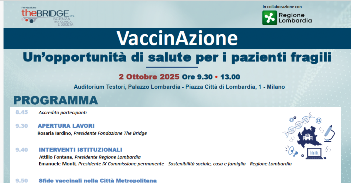Sanità, “VaccinAzione", incontro con Fondazione The Bridge e Regione Lombardia