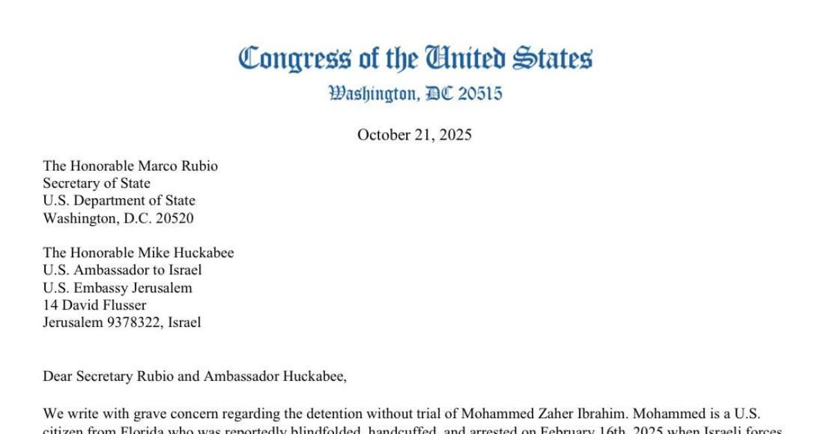 usa congresso esorta rubio e ambasciatore huckabee per rilascio di 16enne palestinese mohammed ibrahim detenuto da israele senza processo documento