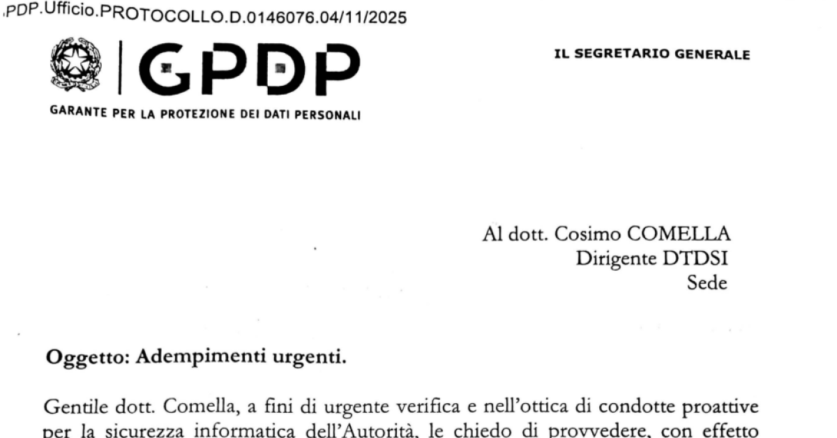 garante della privacy il documento nel quale angelo fanizza chiedeva l accesso a mail vpn e cartelle condivise dei dipendenti