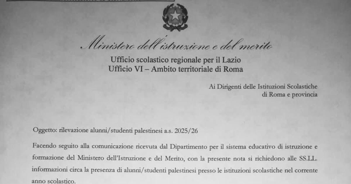 censimento alunni palestinesi a scuola la circolare su schedatura dei bambini voluta valditara opposizioni discriminatorio e illegittimo