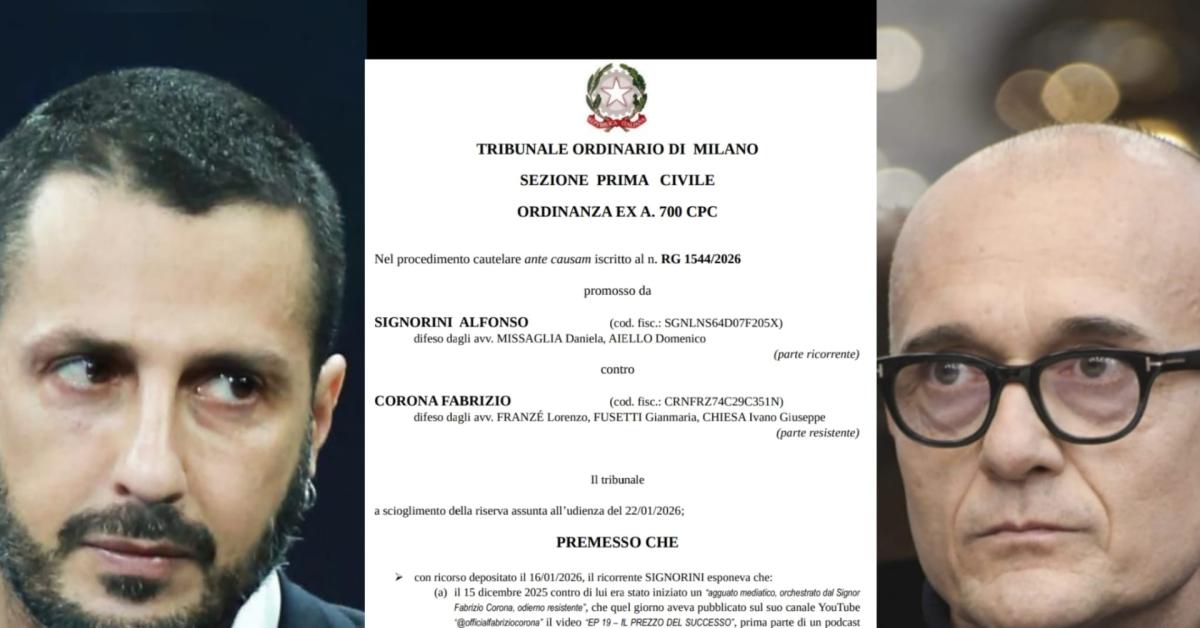 falsissimo di fabrizio corona bloccato tribunale di milano accoglie ricorso di alfonso signorini stop alla messa in onda l ordinanza