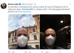 Enrico Letta arriva al Nazareno :  "Lo ammetto. L'emozione non manca più di sette anni dopo"