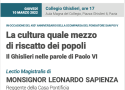 Giovedì' 10 marzo la Lectio Magistralis di Monsignor Leonardo Sapienza  al Collegio Ghislieri 
