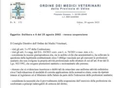 Vaccino Covid, il Presidente dei medici veterinari di Udine revoca l'obbligo vaccinale "per incertezze e dubbi"