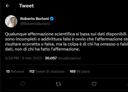 Covid, Burioni su twitter: "Colpa di chi ha omesso o falsificato i dati". Ovvero: pararsi il sedere con un post