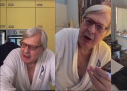 Silvio Berlusconi, Vittorio Sgarbi in accappatoio ricorda l'ex premier: "Vittima di ingiustizia, un secondo Enzo Tortora" - VIDEO