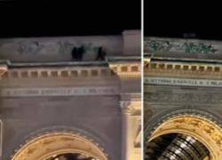 Vandali danneggiano Galleria Vittorio Emanuele II sotto lo sguardo dei passanti, choc a Milano - VIDEO