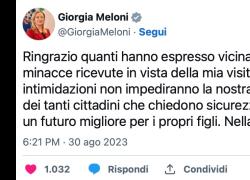 Meloni a Caivano, minacce social: “Devi morire, siamo senza RdC, non torni a casa”, Schlein: “Intollerabile”
