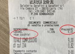 Trento, il secondo cucchiaino per il gelato costa 1 euro in più, lo scontrino della gelateria Serafini diventa virale