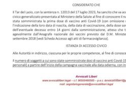 Effetti avversi vaccino Covid, istanza di accesso Ali e Adv a Ministero Salute, Iss, Aifa e Istat: "Diteci quanti i morti entro 14 giorni dall'inoculazione"