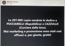 Vannacci al GdI: “il libro 'il Mondo al Contrario' ha venduto 207mila copie, 17.800 il giorno dell'articolo di Pucciarelli e Cazzullo, dedico a loro il successo, gli manderò 2 casse di prosecco”