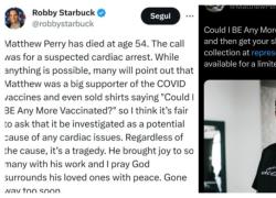Morte Matthew Perry, il produttore Robby Starbuck: "Colpa del vaccino Covid? Indagare su effetti avversi, sosteneva il siero vendendo anche magliette"