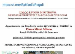 Mobilitazione nazionale agricoltori 22 gennaio a Milano, Piazza Miani: "La farina di grillo mangiatela voi!”