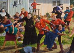“L’Urlo” dell’artista canadese nativo americano Kent Monkman, il dipinto  che raffigura una scena caotica