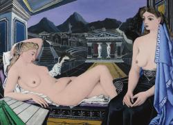 La spettacolare “Les Cariatides” del pittore belga Paul Delvaux, una tra le composizioni più celebri e conosciute della sua opera