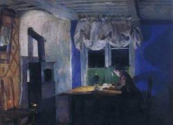  "Alla luce di una lampada”, un’opera rappresentativa della produzione della pittrice norvegese Harriet Backer