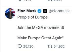 Musk lancia movimento MEGA (Make Europe Great Again): “L’Ue torni grande”, il Tesoro concede al Doge la supervisione di 5 mila mld$