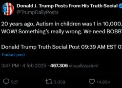 Autismo e "correlazione con i vaccini ai bambini", Trump: "20 anni fa 1 caso su 10mila, oggi 1 su 34"
