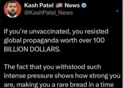 Kash Patel (FBI): "Chi non ha fatto il vaccino Covid ha resistito a una propaganda globale di oltre 100 mld$, persone con spina dorsale"