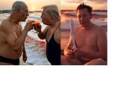 "Strip in trip", la replica virale a "Trump Gaza": Donald e Netanyahu davanti al mare rosso di sangue, Musk in lacrime con un razzo giocattolo - VIDEO