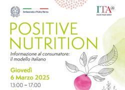 “Positive Nutrition”: conferenza dell’Ambasciata d’Italia in Svizzera per promuovere salute e alimentazione consapevole