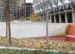 Londra, attivisti di Greenpeace colorano con vernice rosso sangue lo stagno dell'ambasciata USA: "Basta armi a Israele" - VIDEO