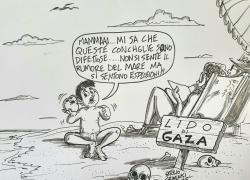 "Lido di Gaza", la vignetta di Criminisi: "Mamma, queste conchiglie sono difettose, non si sente il rumore del mare ma le esplosioni"