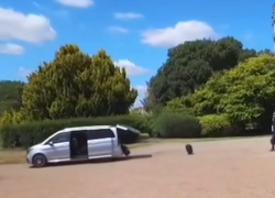 Le valigie di Macron volano fuori dall'auto partita col bagagliaio aperto, la gaffe nel piazzale del Castello di Windsor - VIDEO