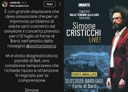 Simone Cristicchi ha la paralisi facciale di Bell, a causa della malattia improvvisa annullato il concerto in Valle D'Aosta - VIDEO