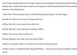 Lettera di Trump ad Epstein nel 2003, all’interno donna nuda e frase “ogni giorno un altro meraviglioso segreto”, tycoon si difende: “Fake”
