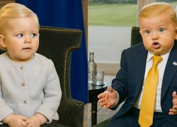 Trump e von der Leyen in versione baby, la parodia dell'incontro: lui spara a zero sulle pale eoliche, lei fa le faccine perplesse in silenzio - VIDEO AI