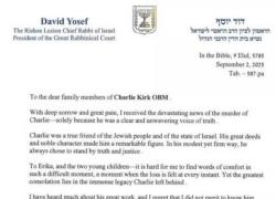 Attentato Charlie Kirk, la strana lettera di condoglianze del rabbino capo israeliano David Yosef alla famiglia del politico datata 2 settembre