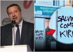 Genova, apparso murale con scritta “Salvini come Kirk” in Corso Europa, il vicepremier: “Nessuna paura, le minacce non ci fermeranno”