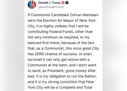 Elezioni New York, Trump attacca Mamdani: “Se diventa sindaco quel comunista taglio i fondi alla città”, Musk: “Votate Cuomo”, ma per i sondaggi il 34enne è in vantaggio di 14,3 punti