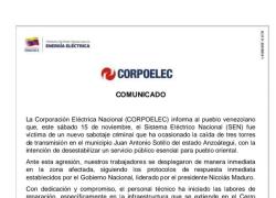 Venezuela, azienda Corpoelec denuncia "sabotaggio" contro 3 torri trasmissione, repubblicano Gimenez: "Attentato fatto per incolpare Usa" - DOCUMENTO