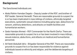 Sudan, UK sanziona 4 leader RSF per "esecuzioni sommarie e stupri" tra cui il fratello di Dagalo; stanziati &pound;21mln in aiuti a civili