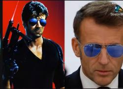Macron con gli occhiali da sole, i meme sul look del presidente francese a Davos: da Maverick in 'Top Gun' a Stallone in 'Cobra' - GALLERY