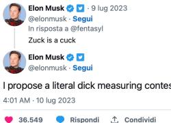 "Zuck è un cornuto": Elon Musk si scatena su Twitter contro Mark dopo che Threads raggiunge 100mln di iscritti
