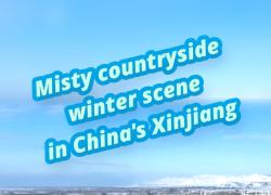 Cina: nebuloso paesaggio invernale di campagna nello Xinjiang