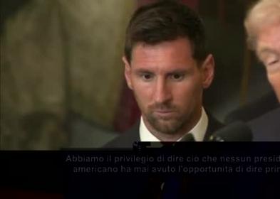 Il presidente Trump d&agrave; il benvenuto a Lionel Messi alla Casa Bianca