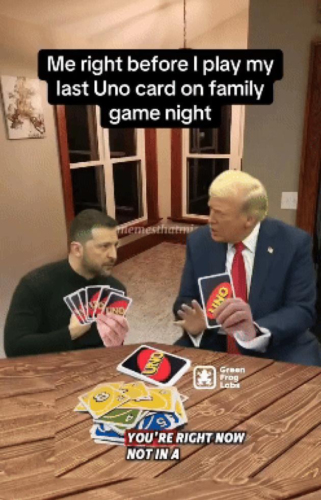 Trump e Zelensky giocano a Uno