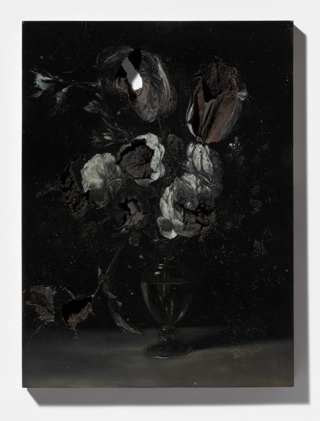 7. Natura morta con fiori su parallelepipedo di travertino, opera di Nicola Samorí riferita ai dipinti fiamminghi dell’Ambrosiana.