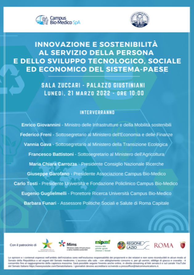 “Innovazione e sostenibilità al servizio della persona e dello sviluppo tecnologico, sociale ed economico del sistema-Paese”