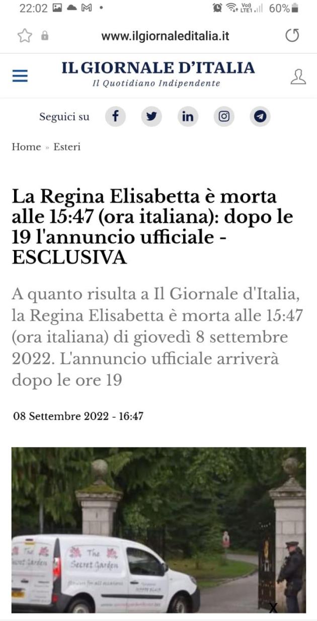 Il Giornale d'Italia e lo "scoop" della morte della regina Elisabetta II