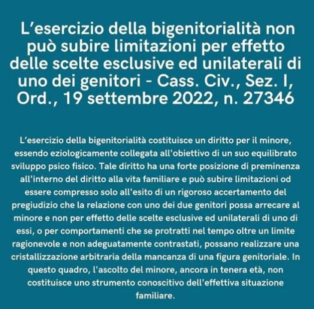 Cassazione: "Bigenitorialità è un diritto del minore che non può subire limitazioni"