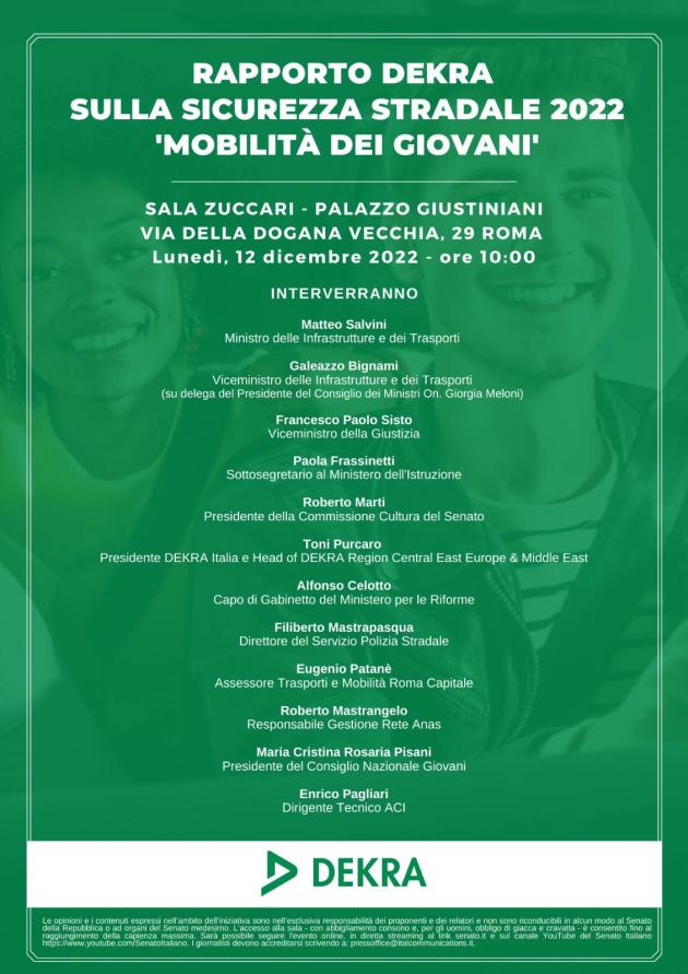 Presentazione Rapporto DEKRA sulla Sicurezza Stradale 2022 “Mobilità dei giovani”