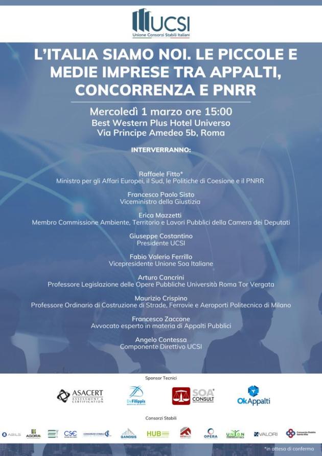 A Roma l’evento “L’Italia siamo noi. Le piccole e medie imprese tra appalti, concorrenza e Pnrr”