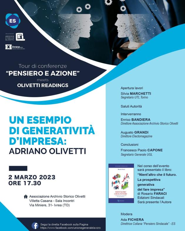 A Ivrea la terza tappa del tour di conferenze UGL “Pensiero e Azione. Un esempio di generatività d’impresa: Adriano Olivetti”